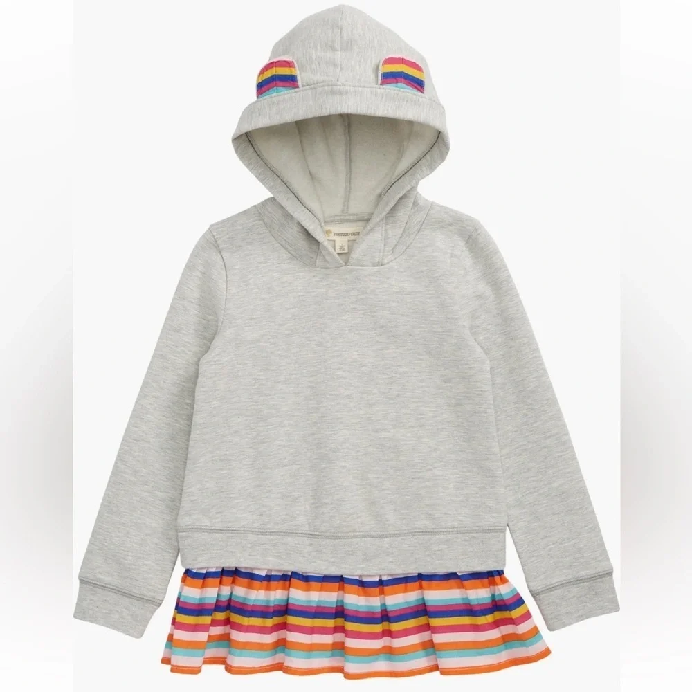 Tucker + Tate Gray Hoodie Animal Ear Ruffle Hem with Rainbow Stripes Size 2Y